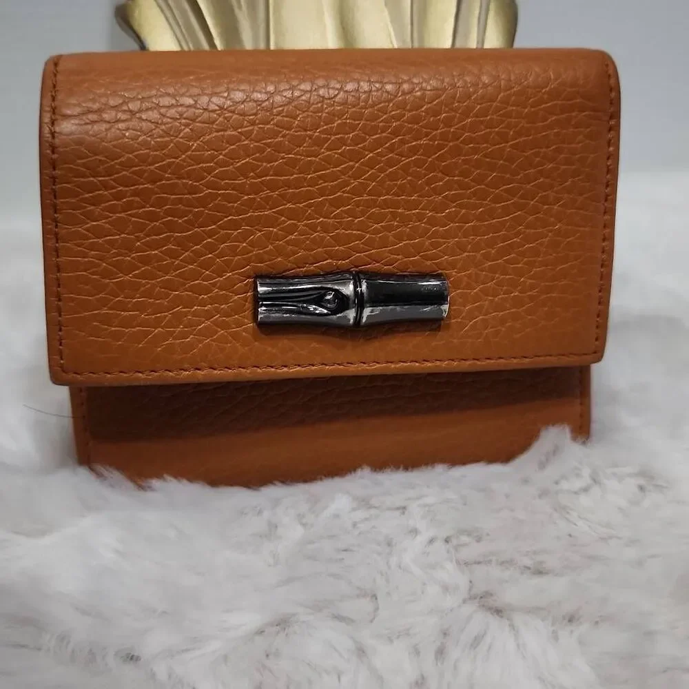 Longchamp Tri-fold Wallet Roseau Mini Wallet for Women Saffron